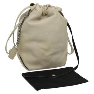 Authentic SAINT LAURENT Chain Teddy Small Shoulder Bag Leather White Silver